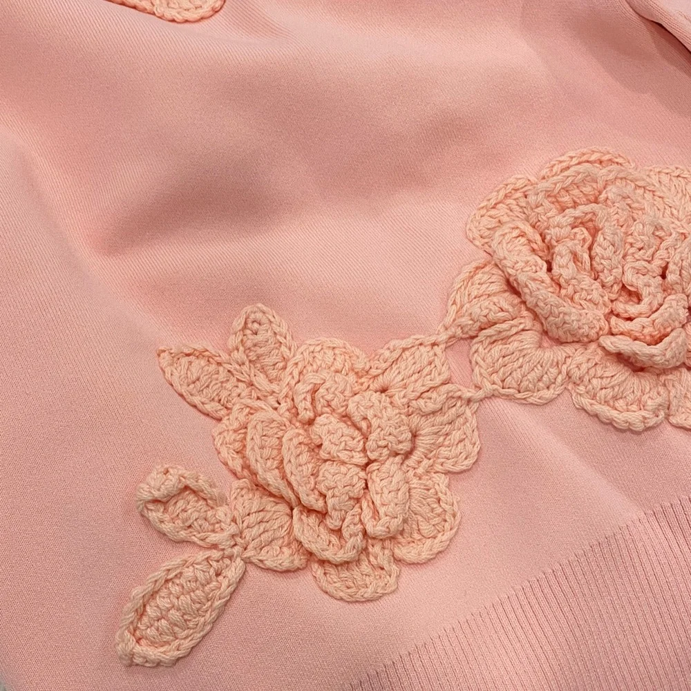 Aleeza Paris Pink Women's Crew Neck Sweater with knit flower detail size XSmall - Picture 4 of 5